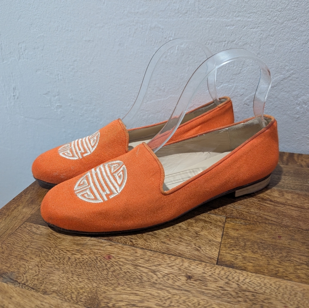 Jon Josef Elegant Orange Embroidered Women's Loafers Size 8